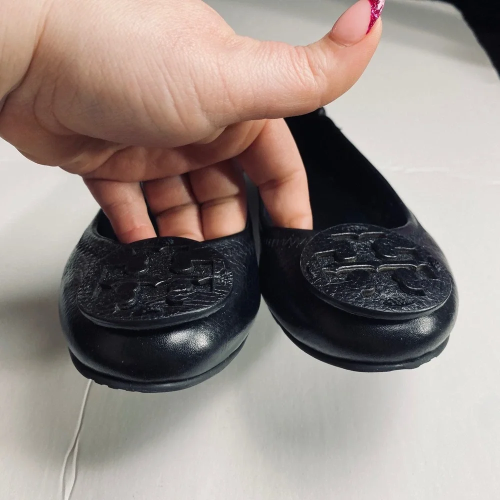 Tory Burch Reva Tumbled Leather Slip On‎ Ballet Flats in Classic Black Size 5.5